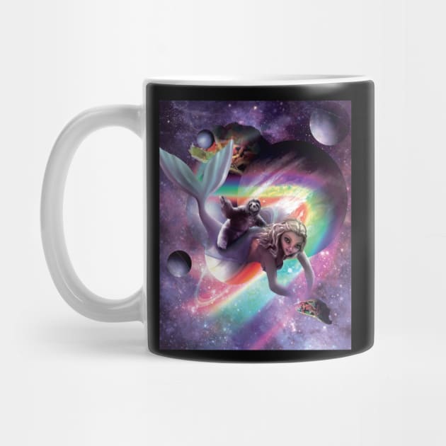 Space Sloth Riding Mermaid - Tacos And Rainbow by Random Galaxy